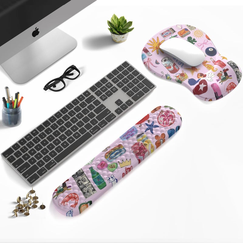 Mechanical Cattle Cute Mousepad with Wrist Rest for Computer Keyboard Mouse Pad Ergonomic Pink Kawaii Mousepad, Best Desk Decor Office Girls Pink Desk 2-in-1 Wrist Support Mouse Pad, Soft Gel Material Anti Slip Bottom - Image 2